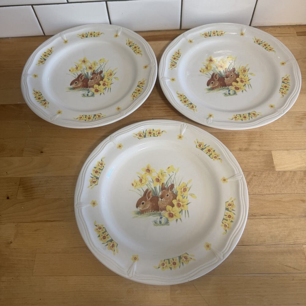 Set of 3 Vintage 90’s Domestications Bunny 10.5” Dinner Plate Easter Cottagecore